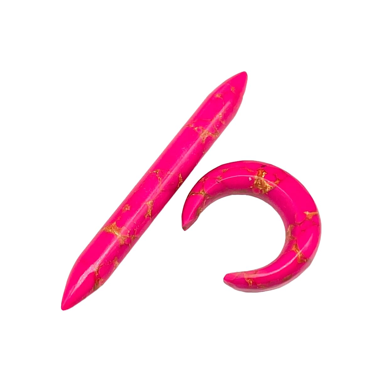 Pink Copper Turquoise Crystal Tribal Septum Pincher & Straight Tusk Spike Gauges, 12g-1/2", Custom Sizes Available