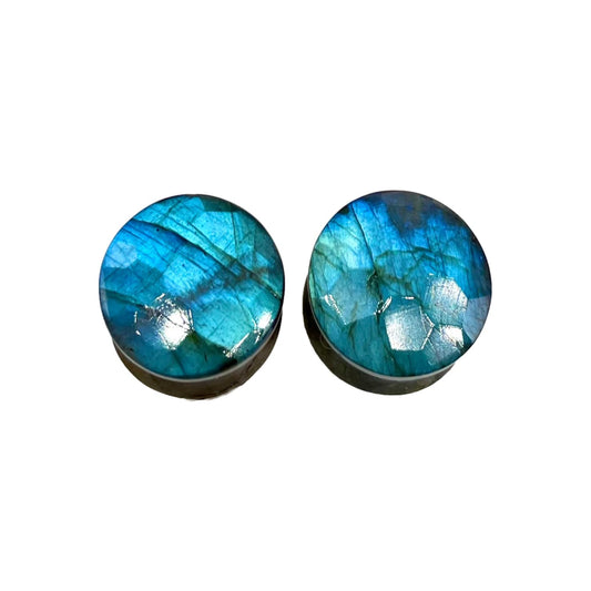 Natural Blue Flash Labradorite Crystal Double Flare Ear Piercing Naga Body Jewelry Round Ear Plugs Gauges Size 8g (3mm) to 1" (25mm) Customized Wholesale Also Available