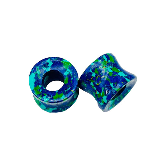 Body Jewelry Naga Style Lapis Malachite Mixed Crystal Double Flared Plugs Gauge Plug (4mm) - 40mm