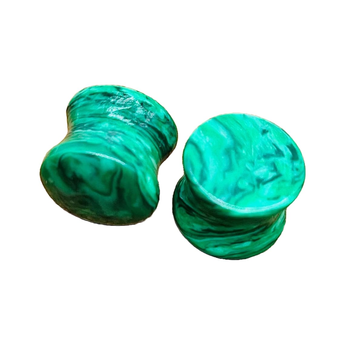 Green Malachite Crystal Double Flared Ear Gauges, 3mm to 54mm (8g to 2-1/8 inches), Pair