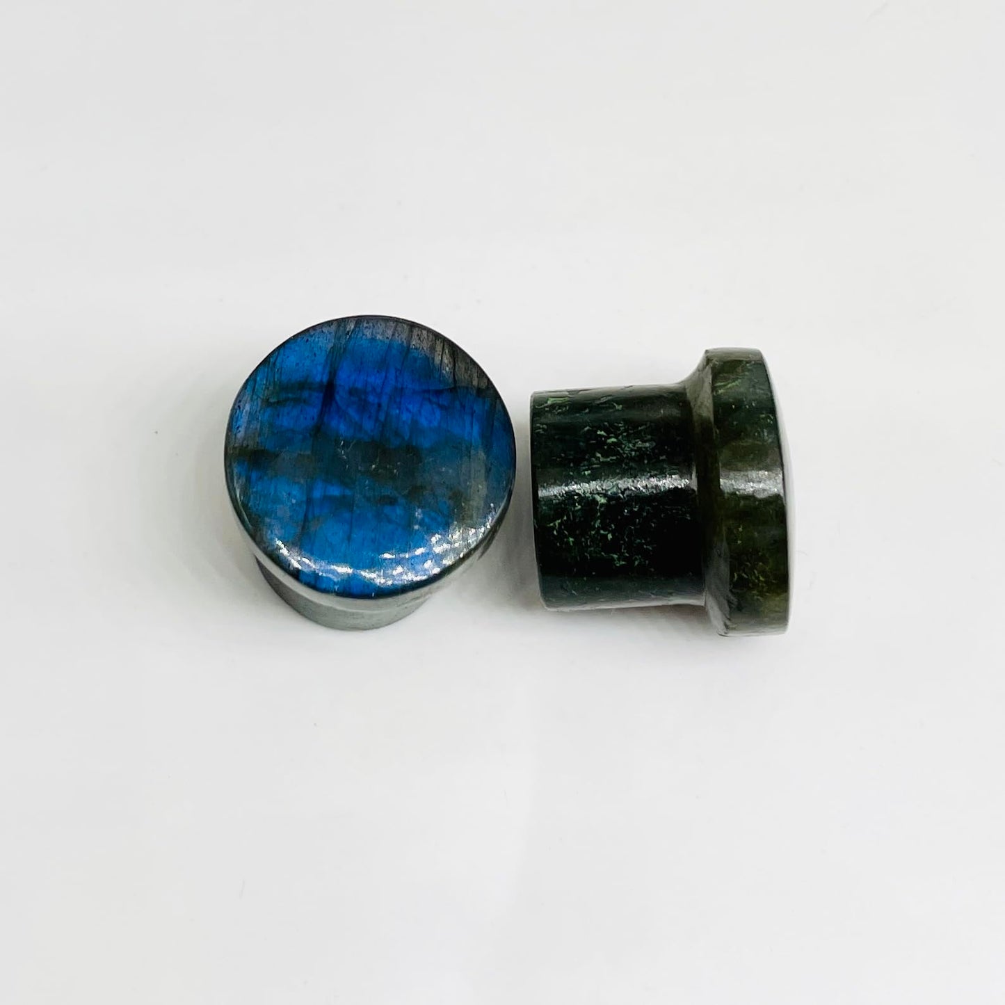 Natural Blue Flash Labradorite Gemstone Handmade Round Shaped Single Flared Ear Piercing Gauges Plugs Naga Body Jewelry 8g (3mm) to 1" (25mm)