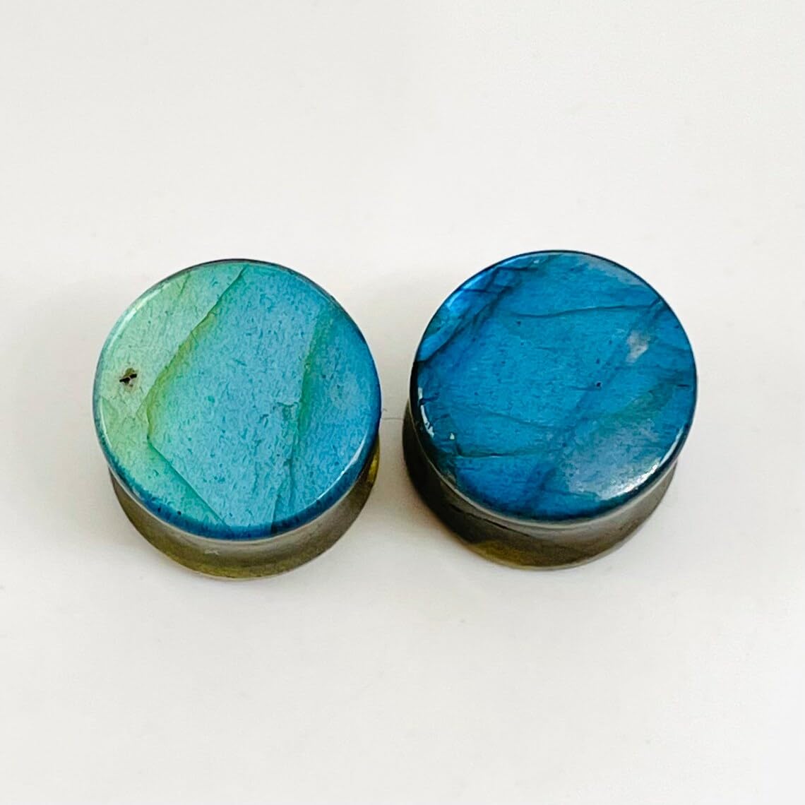 Naga Body Piercing Jewelry, Genuine Rare Blue Flash Labradorite Gemstone Handmade Naga Ear Piercing Gauges Plugs (Pair), Size 8g (3mm) to 1" (25mm)