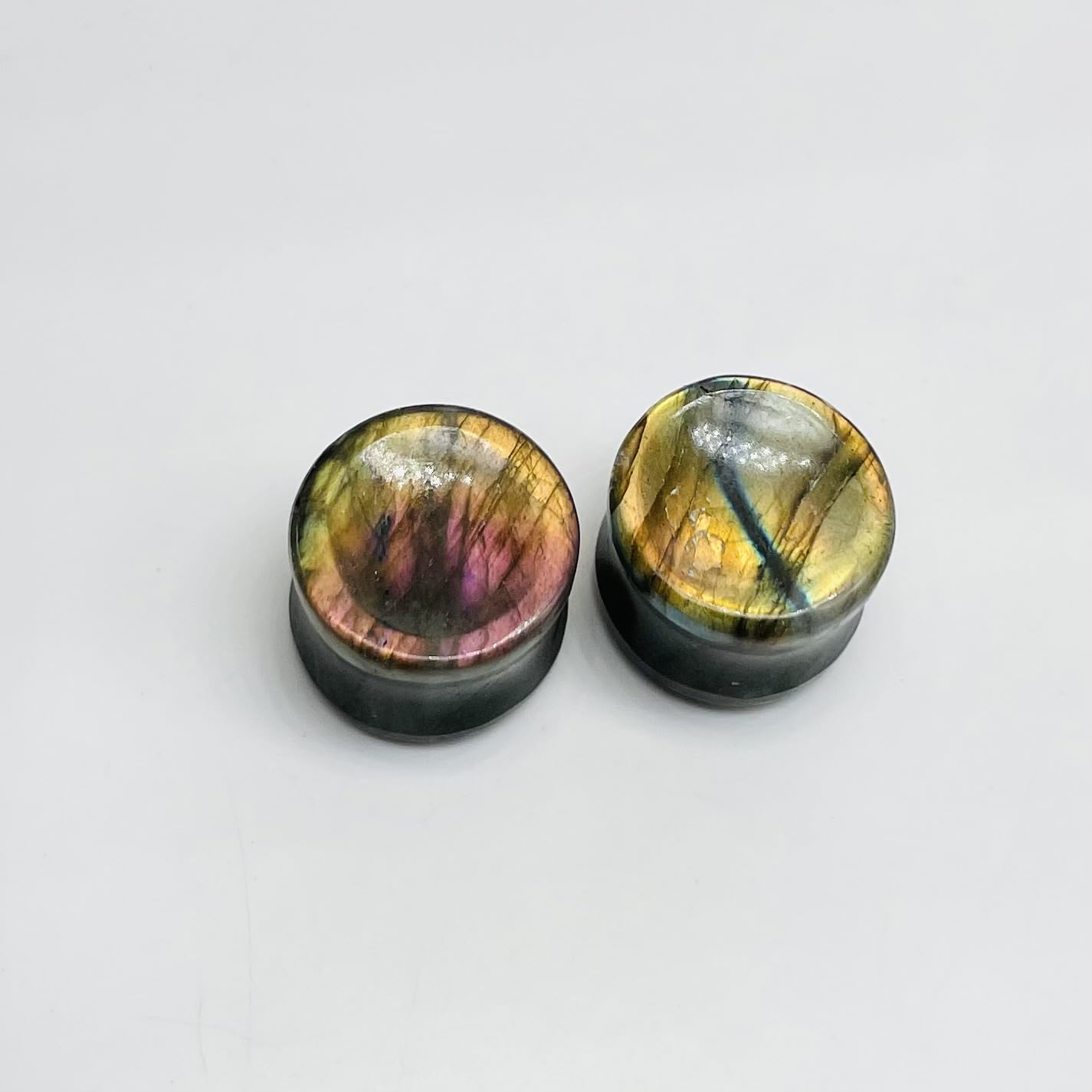 Natural Rare Flash Labradorite Crystal Handmade Double Flare Convex/Concave Round Ear Plugs Naga Body Jewlry Gauges Size 9/16" (14mm) Ready to Ship