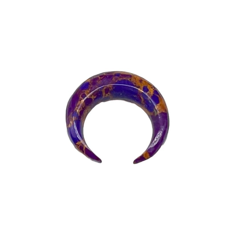 Handmade Tribal Septum Jewelry Set – Purple & Gold Crescent Pincher and Spike Tusk | Artisan Body Piercing Kit | Unisex Boho Stretching Jewelry