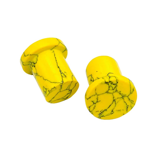 Crystal Ear Plugs, Yellow Turquoise, Custom Sizes 8g-1", Set of 2