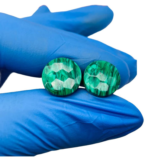 Malachite Crystal Handmade Naga Ear Gauges, 8g (3mm) to 1 inch (25mm), Green, Round Faceted Hexagon Cut, Single Flared, Pair