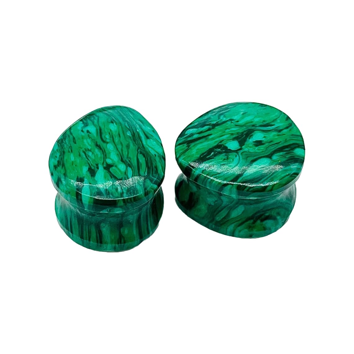 Pair of Green Malachite Crystal Handmade Naga Body Piercing Jewelry Double Flared Tear Drop Shaped Ear Gauges Plugs Size 8g (3mm) to 1" (25mm)