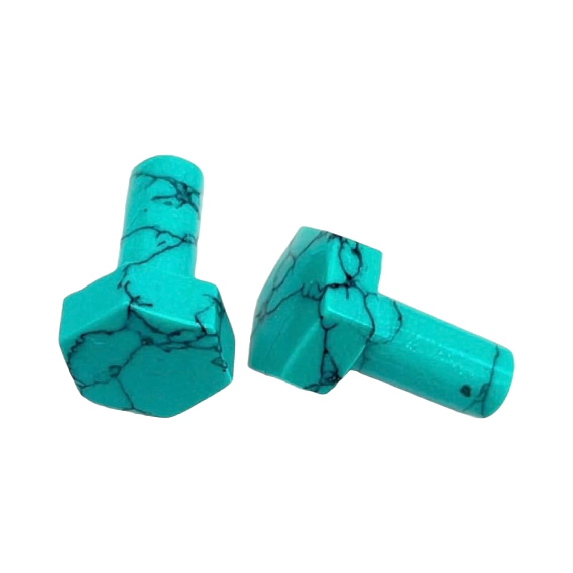 Blue Turquoise Crystal Body Piercing Plugs, Hexagonal Shaped, Single Flared, 8g to 1 inch, Set of 2
