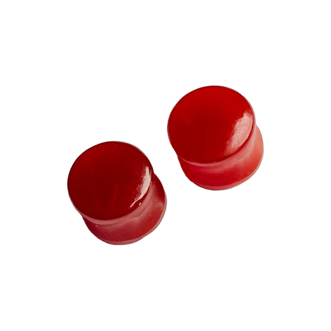 Pair of Natural Red Onyx Double Flared Ear Plugs Gauges, Sizes 3 mm to 25 mm