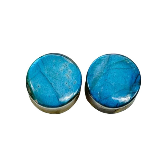 Naga Body Piercing Jewelry, Genuine Rare Blue Flash Labradorite Gemstone Handmade Naga Ear Piercing Gauges Plugs (Pair), Size 8g (3mm) to 1" (25mm)
