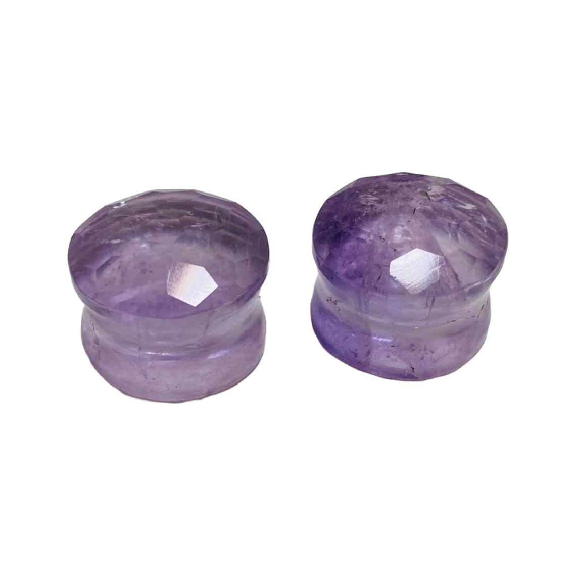 Natural Amethyst Stone Ear Plugs – Double Flared Saddle Fit Gauges – Faceted Top – Light Purple Crystal Pair for Stretched Ears – Handcrafted Gemstone Body Jewelry