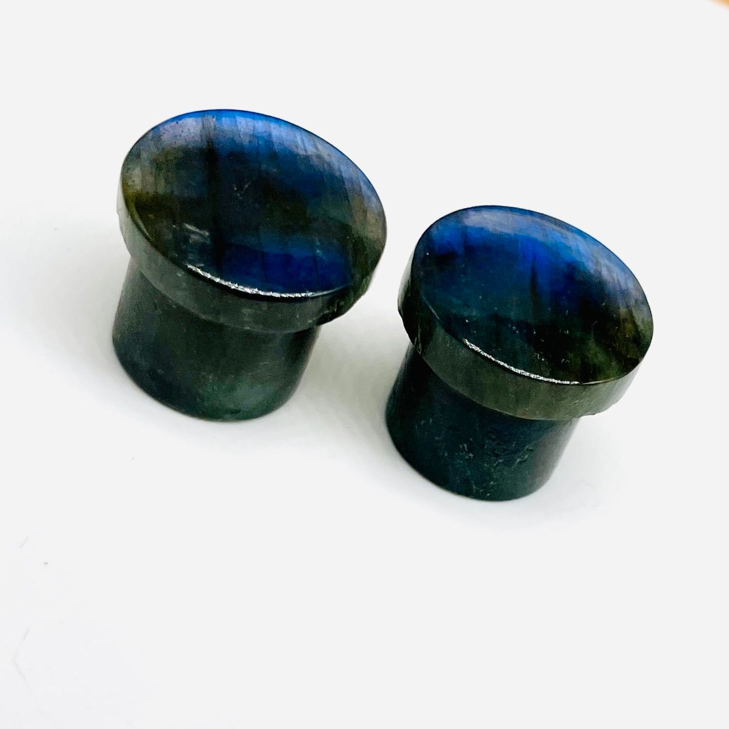 Natural Blue Flash Labradorite Gemstone Handmade Round Shaped Single Flared Ear Piercing Gauges Plugs Naga Body Jewelry 8g (3mm) to 1" (25mm)