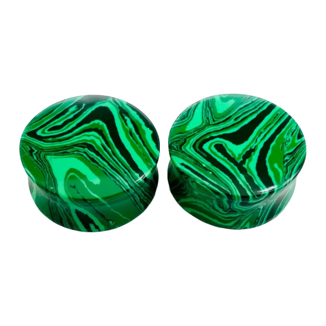 Green Malachite Crystal Handmade Naga Body Piercing Jewelry Double Flared Ear Gauges, 8g (3mm) to 2-1/8" (54mm), Customizable Sizes, Wholesale Available