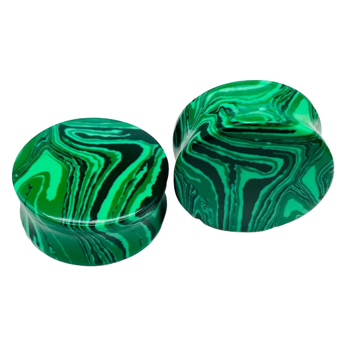 Green Malachite Crystal Handmade Naga Body Piercing Jewelry Double Flared Ear Gauges, 8g (3mm) to 2-1/8" (54mm), Customizable Sizes, Wholesale Available
