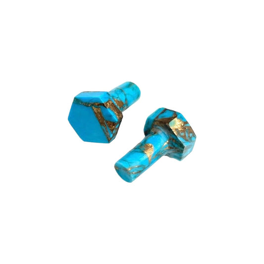 BodyJewels007 Naga Body Piercing Jewelry Gauges Plugs (Pair of 1) - Hexagonal Shape, Single Flared, American Blue Copper Turquoise Gemstone, Size 8g (3mm) to 13/16" (20mm)