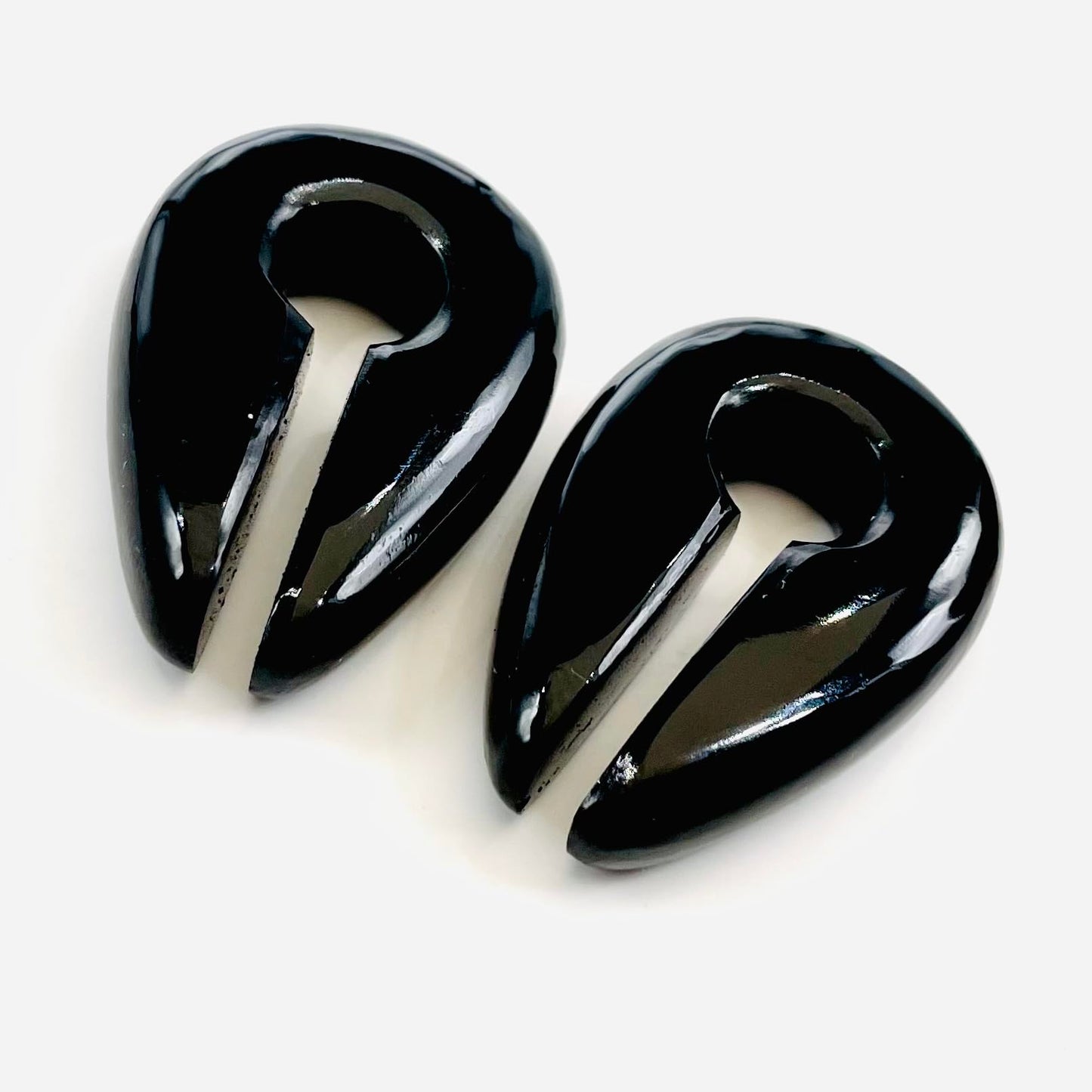 BodyJewels007's Pair of Natural Black Obsidian Gemstone Naga Body Piercing Ear Weights Keyhole Gauges