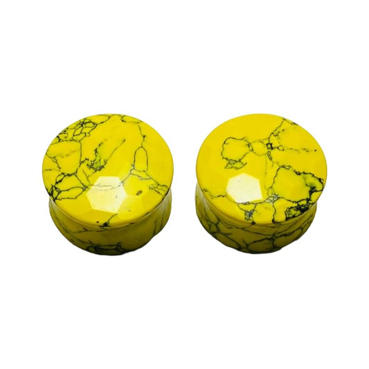 Yellow Turquoise Crystal Hexagonal Cut Naga Body Jewelry Gauges, 8g-2-1/8", 2pcs Ear Plugs