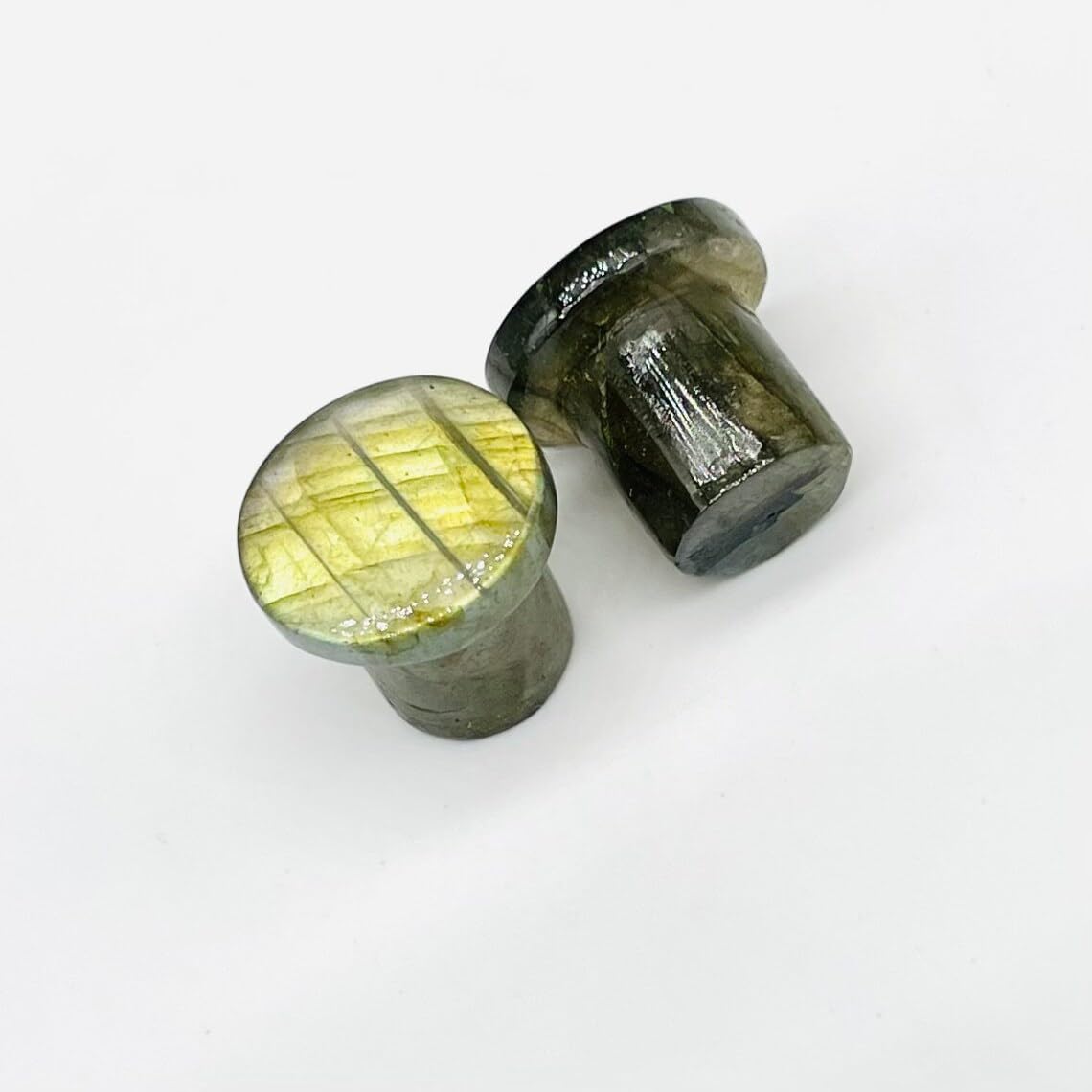Natural Yellow Flash Labradorite Gemstone Naga Body Piercing Jewelry Single Flare Ear Gauges Plugs Size 8g (3mm) to 1" (25mm) Custom Size & Wholesale Available