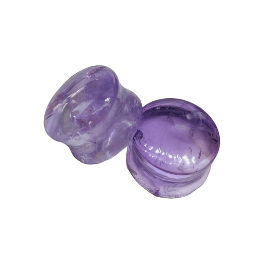 Natural Amethyst Gemstone Double Flared Round Ear Plugs Sizes 3mm - 54mm