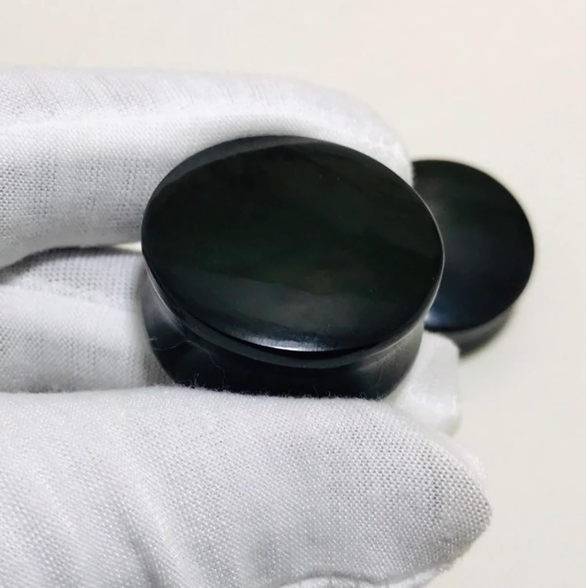 Natural Black Obsidian Crystal Handmade Naga Body Piercing Jewelry Double Flared Round Shaped Ear Gauges Plugs Size 8g (3mm) to 2-1/8” (54mm)