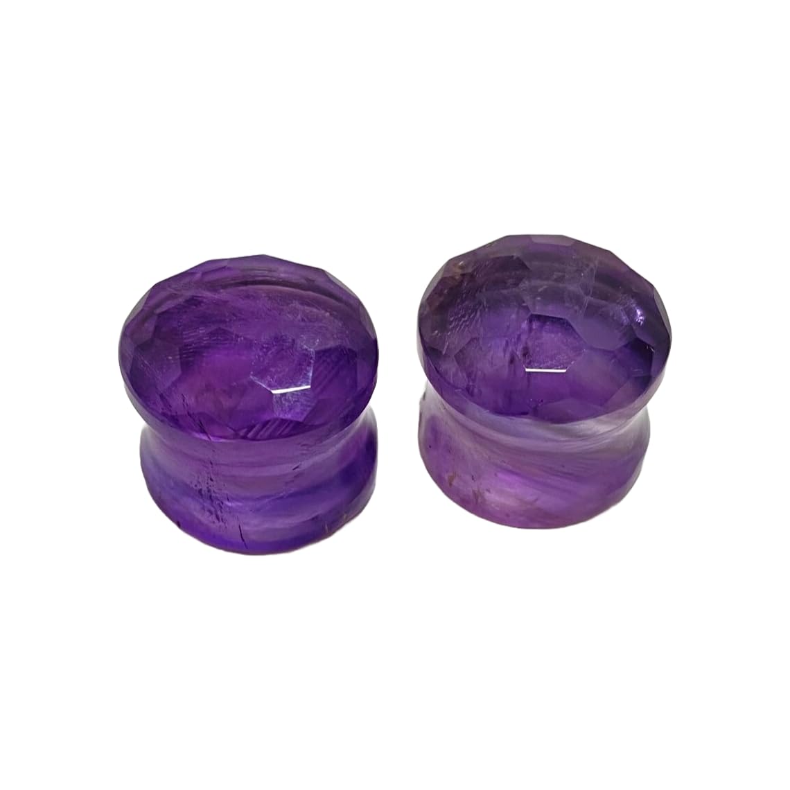 Natural Amethyst Stone Ear Plugs – Double Flared Saddle Fit Gauges – Faceted Dome Cut – Handcrafted Crystal Pair for Stretched Ears – Polished Gemstone Body Jewelry
