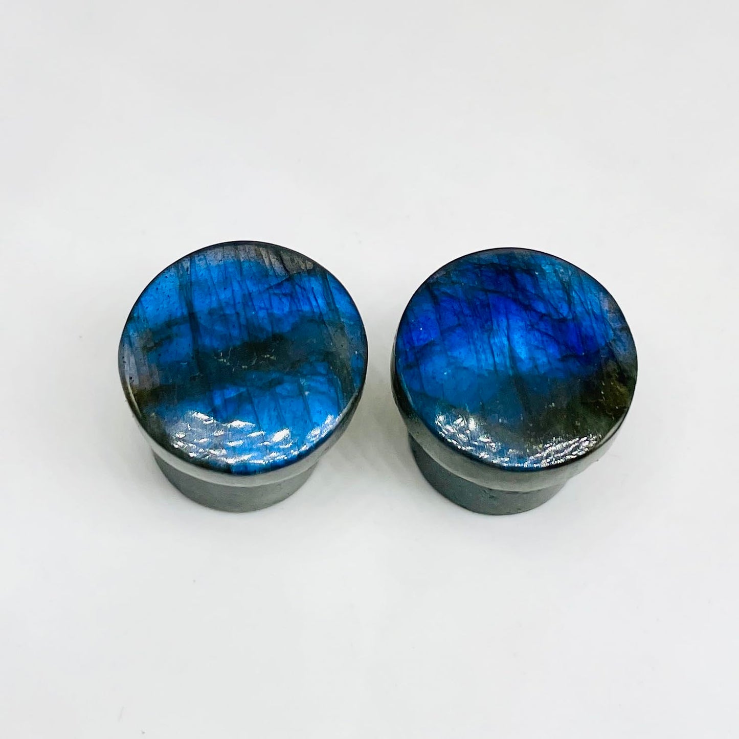 Natural Blue Flash Labradorite Gemstone Handmade Round Shaped Single Flared Ear Piercing Gauges Plugs Naga Body Jewelry 8g (3mm) to 1" (25mm)