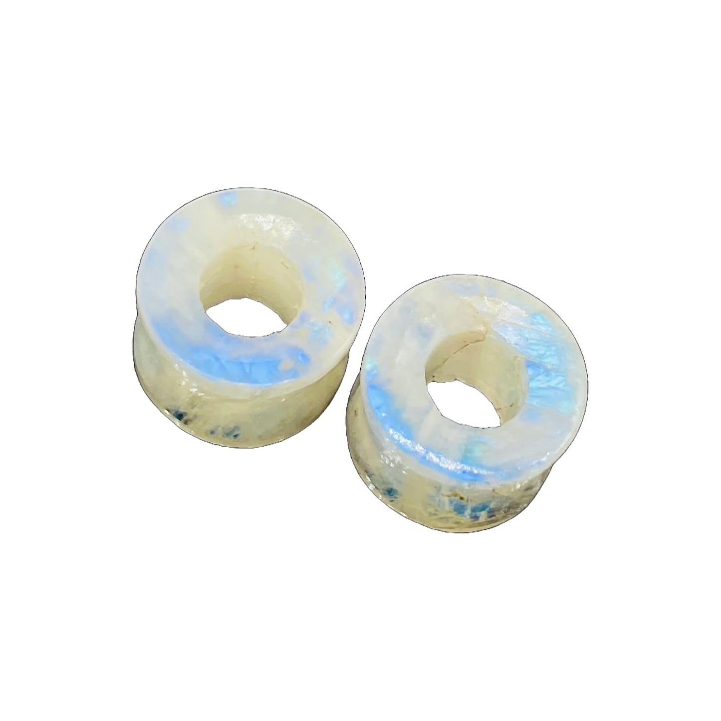 Natural Rainbow White Moonstone Handmade Double Flared Ear Gauges Plug Tunnel, 6g (4mm) to 13/16 inch (20mm), Customized Size Wholesale Available