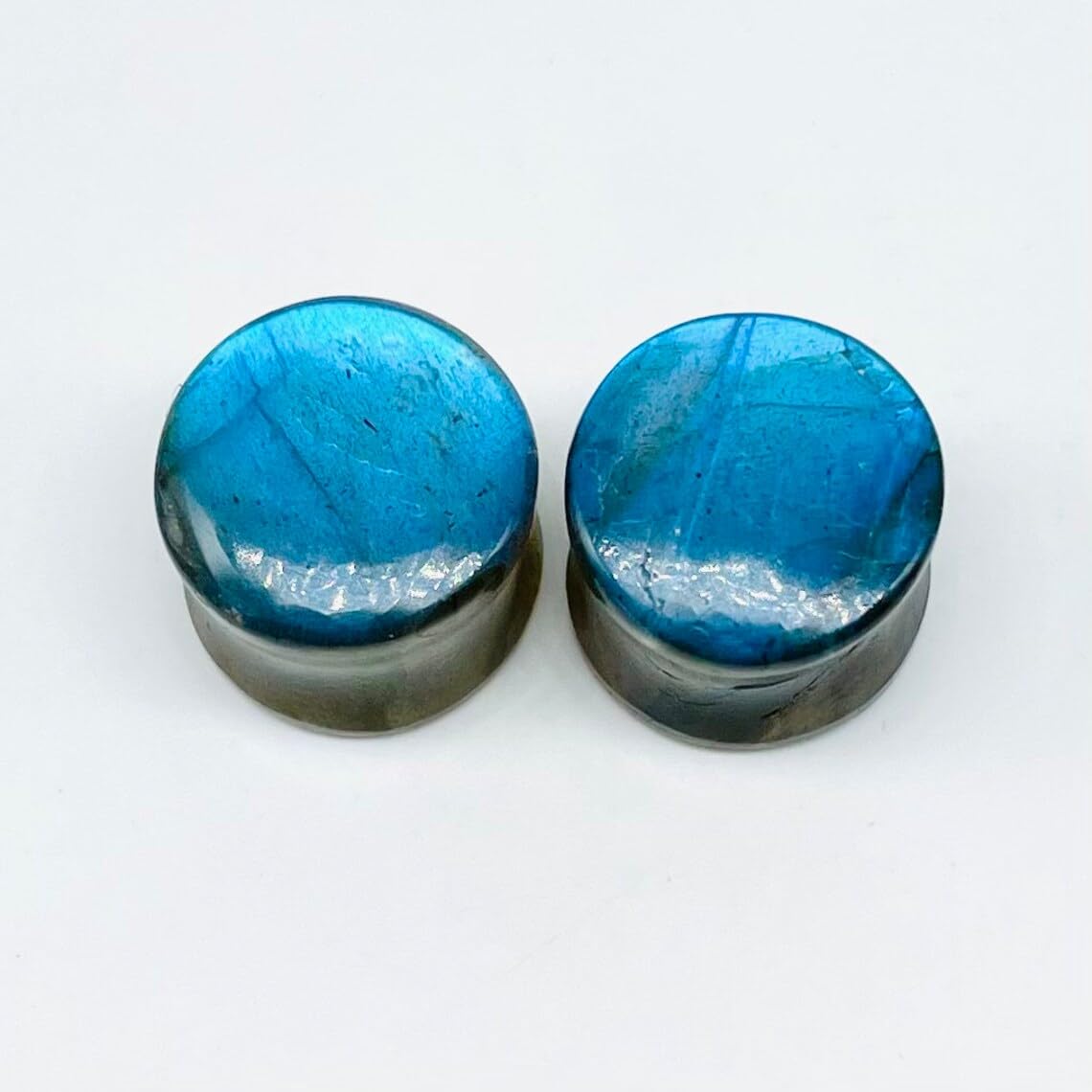 Naga Body Piercing Jewelry, Genuine Rare Blue Flash Labradorite Gemstone Handmade Naga Ear Piercing Gauges Plugs (Pair), Size 8g (3mm) to 1" (25mm)