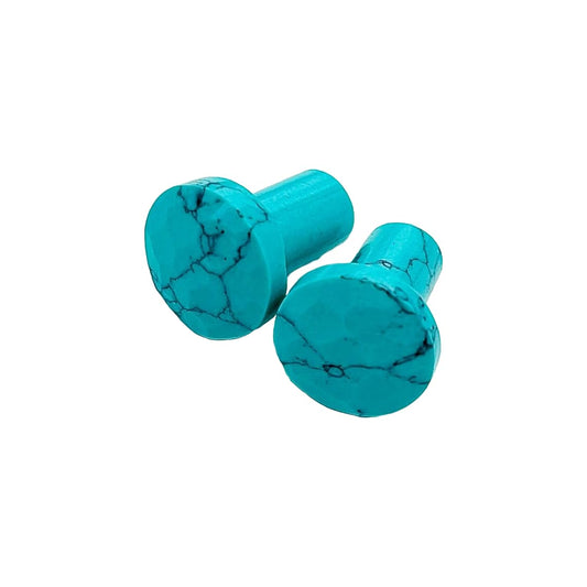 Blue Turquoise Crystal Round Body Piercing Plugs, Customizable Sizes 8g to 1", Handmade Hexagon Faceted Gauges