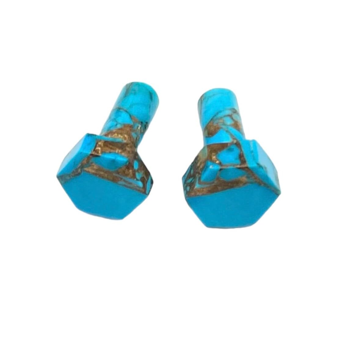 BodyJewels007 Naga Body Piercing Jewelry Gauges Plugs (Pair of 1) - Hexagonal Shape, Single Flared, American Blue Copper Turquoise Gemstone, Size 8g (3mm) to 13/16" (20mm)