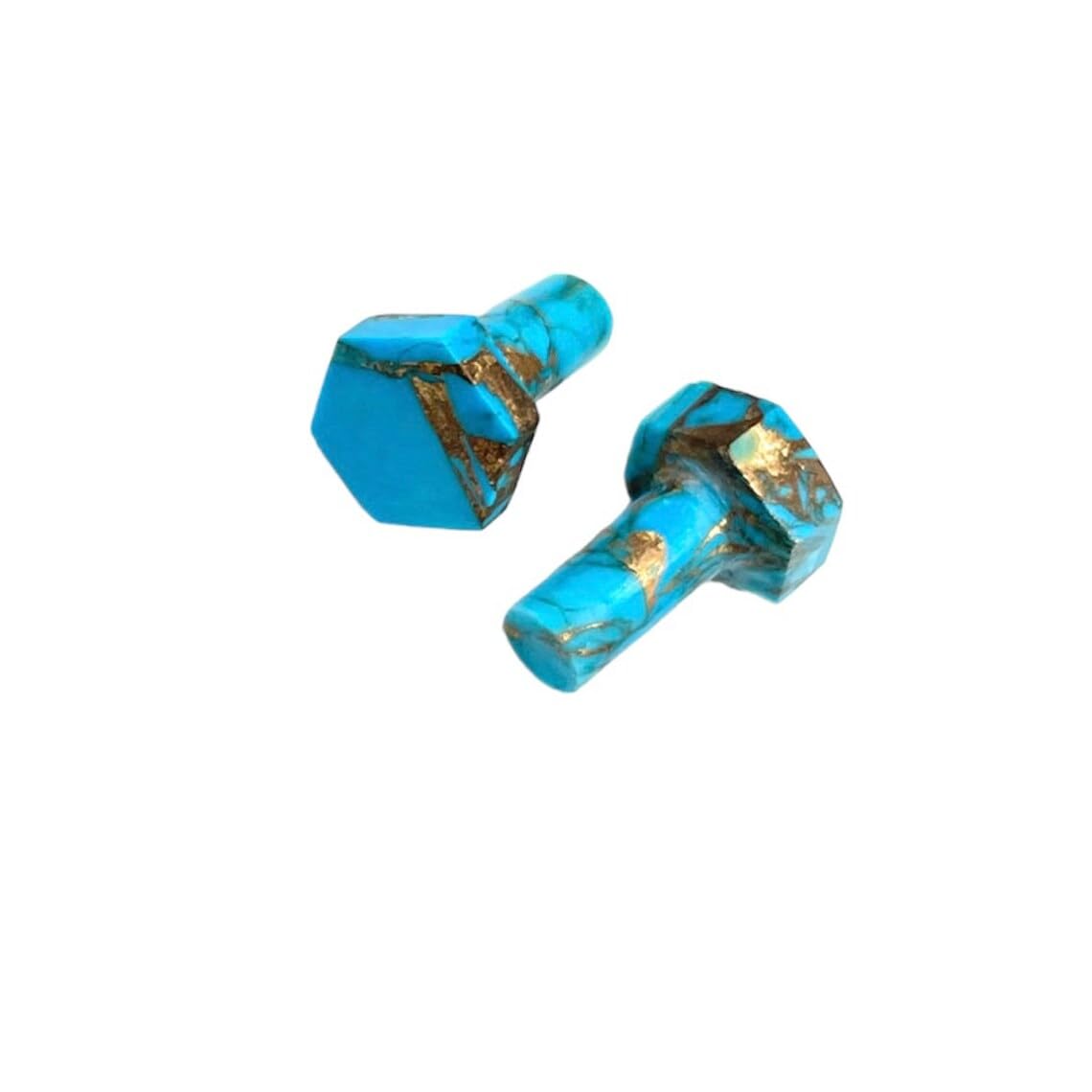 BodyJewels007 Naga Body Piercing Jewelry Gauges Plugs (Pair of 1) - Hexagonal Shape, Single Flared, American Blue Copper Turquoise Gemstone, Size 8g (3mm) to 13/16" (20mm)