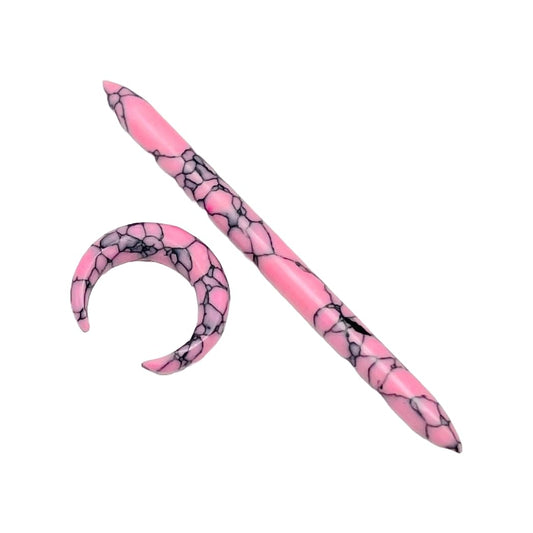 Tribal Septum Pincher & Tusk Spike Body Jewelry, 12g-1/2in, Pink Turquoise Crystal, Handmade