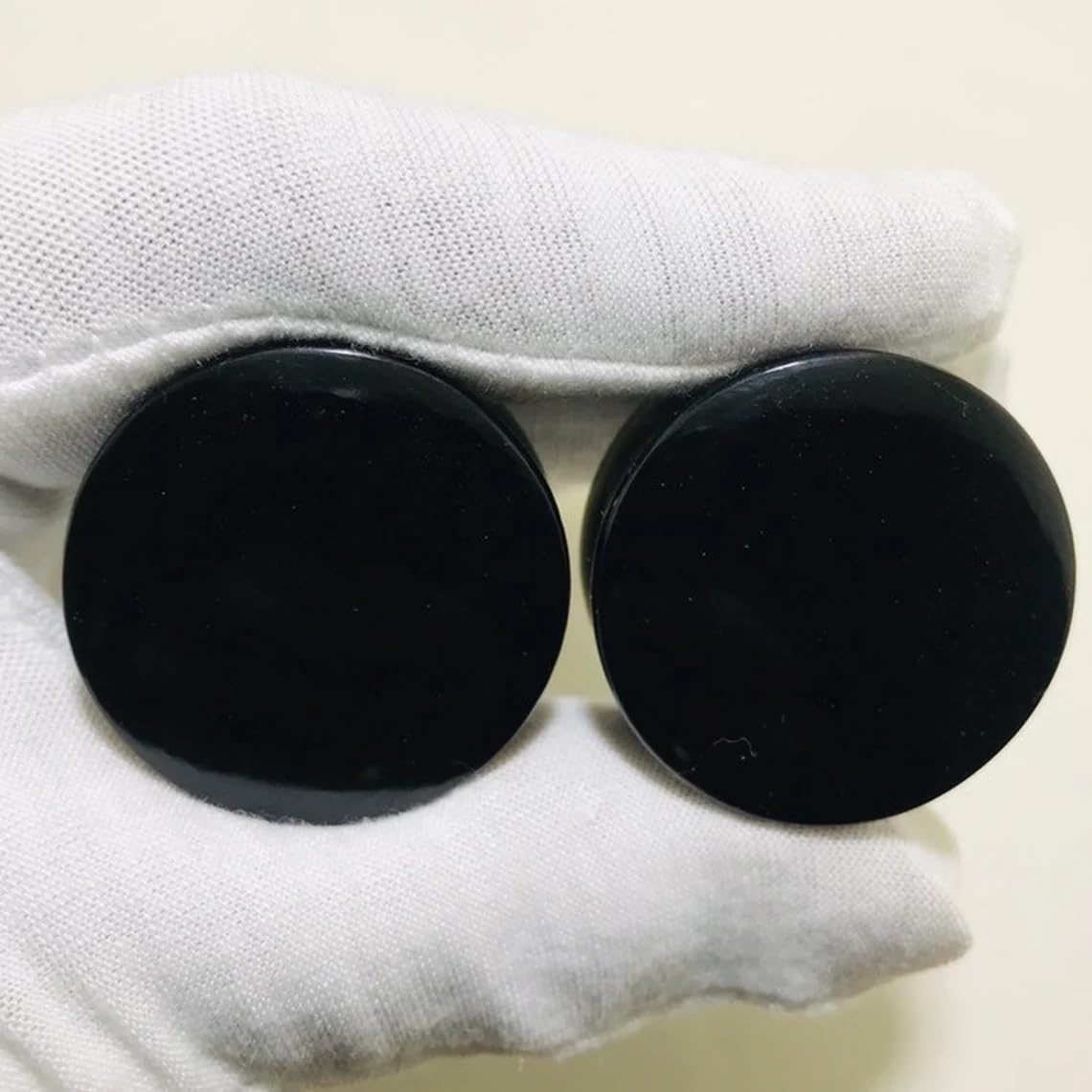 Natural Black Obsidian Crystal Handmade Naga Body Piercing Jewelry Double Flared Round Shaped Ear Gauges Plugs Size 8g (3mm) to 2-1/8” (54mm)