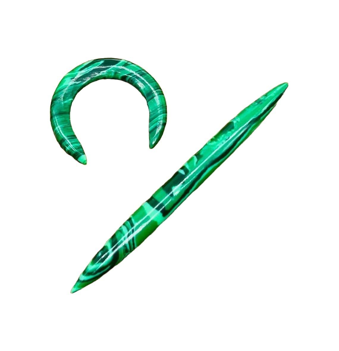 Malachite Crystal Tribal Septum Pincher & Spike Naga Body Piercing Jewelry Gauges, 12g (2mm) to 1/2 inch (12mm), Customized Size Available, Green
