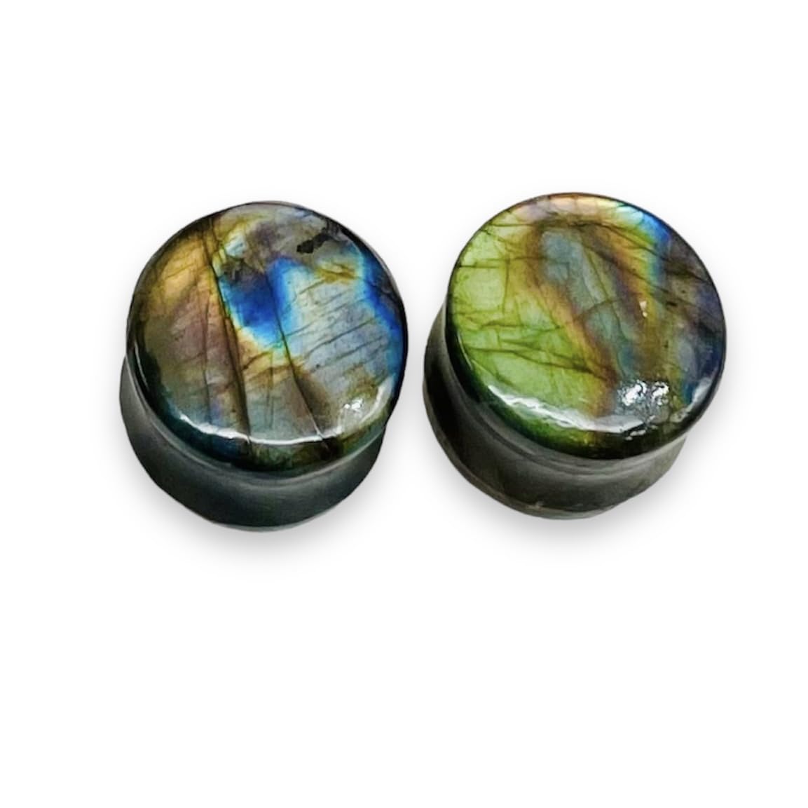 Natural Rare Flash Labradorite Crystal Handmade Double Flare Convex/Concave Round Ear Plugs Naga Body Jewlry Gauges Size 9/16" (14mm) Ready to Ship