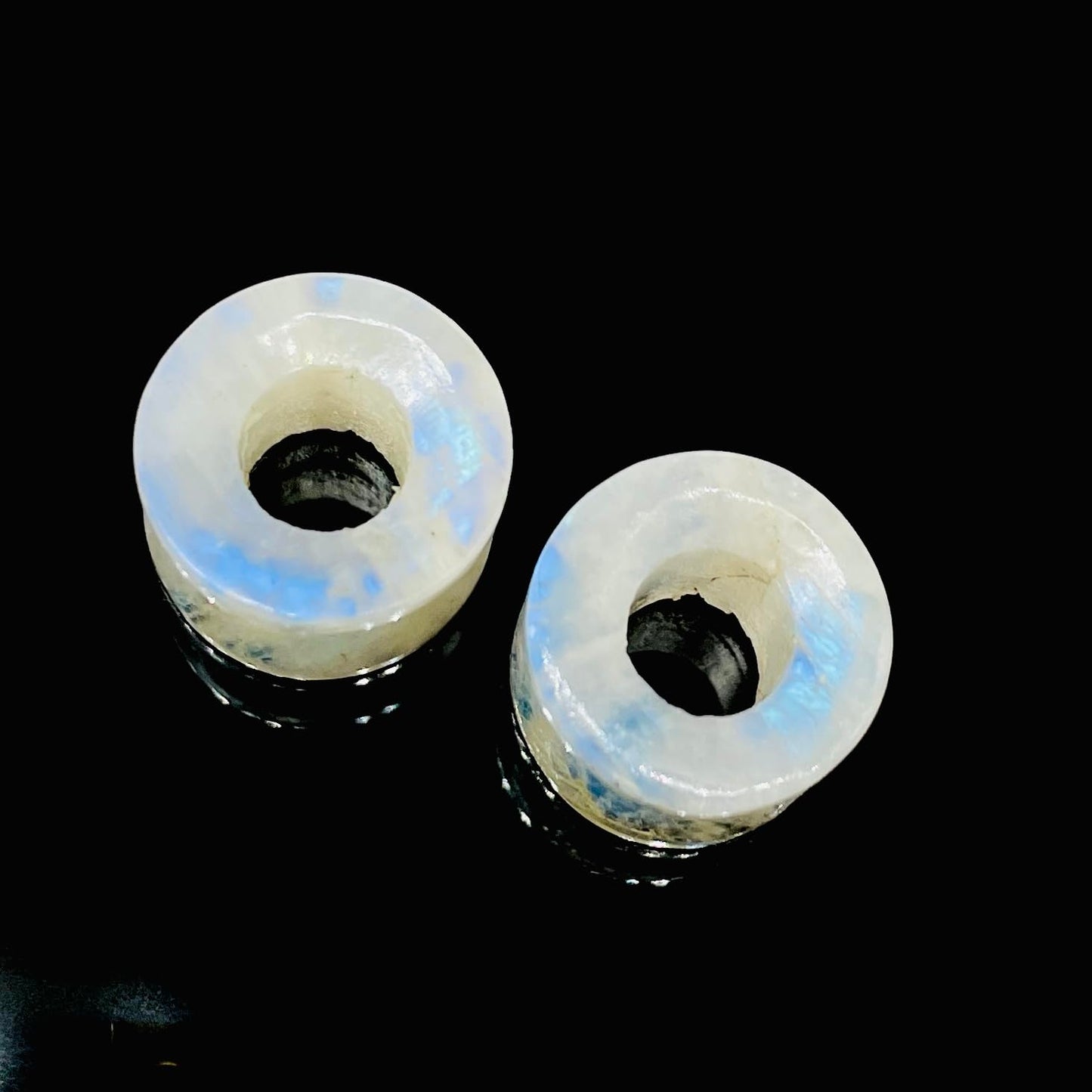 Natural Rainbow White Moonstone Handmade Double Flared Ear Gauges Plug Tunnel, 6g (4mm) to 13/16 inch (20mm), Customized Size Wholesale Available