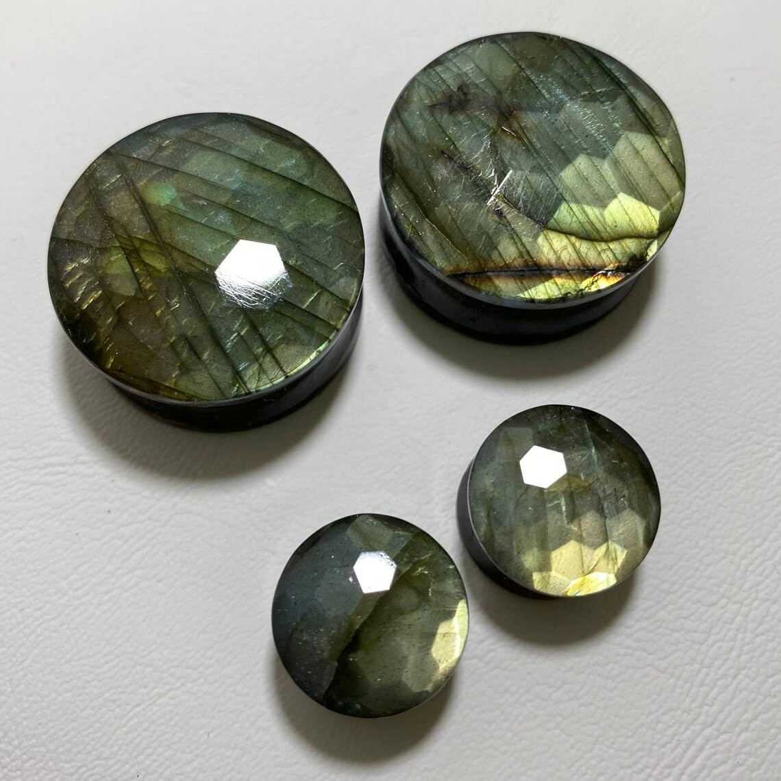 Faceted Labradorite Stone Ear Plugs – Double Flared Natural Crystal Tunnels for Stretched Ears | Handmade Gemstone Body Jewelry Gauges | Sizes 8g to 2 Inch