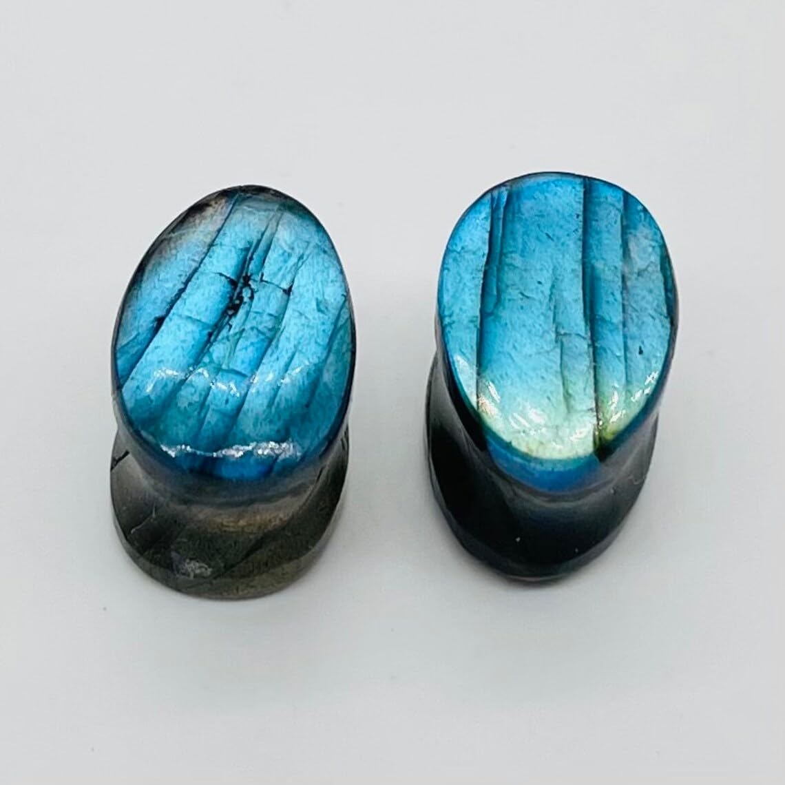 Body Jewelry Naga Pair of Natural Blue Fire Labradorite Gemstone Teardrop Plugs for Ear Piercing (Pair of 1, 8g to 1')