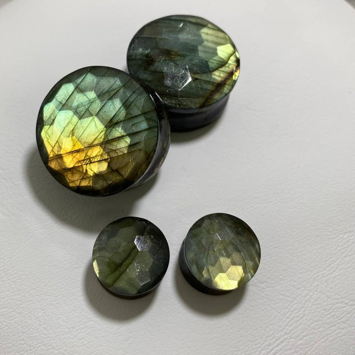 Faceted Labradorite Stone Ear Plugs – Double Flared Natural Crystal Tunnels for Stretched Ears | Handmade Gemstone Body Jewelry Gauges | Sizes 8g to 2 Inch