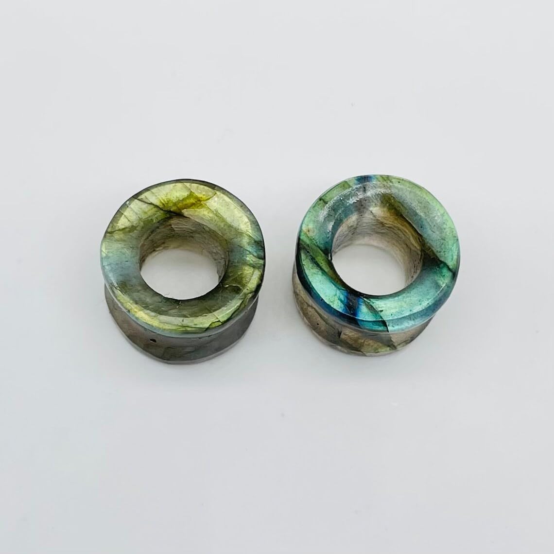 Pair of Natural Multi Flash Labradorite Crystal Handcrafted Double Flare Round Shape Tunnel Plug Ear Piercing Naga Body Jewelry Size 6g (4mm) to 40mm & Customized Wholesale Available