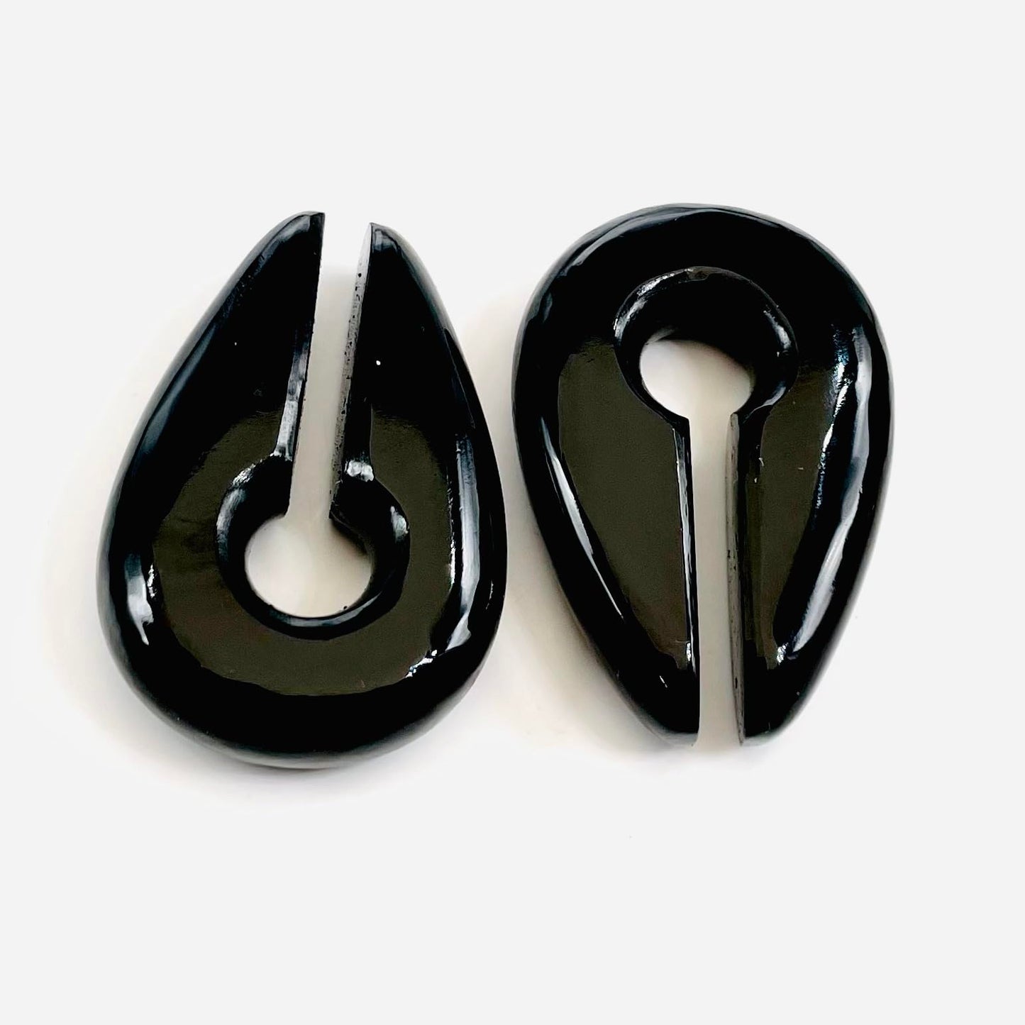 BodyJewels007's Pair of Natural Black Obsidian Gemstone Naga Body Piercing Ear Weights Keyhole Gauges
