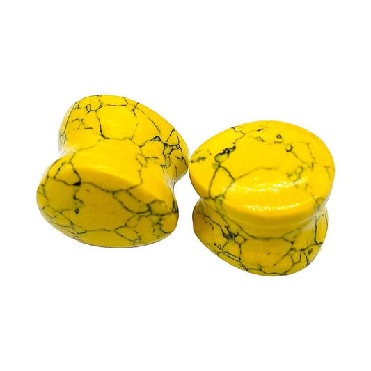 Naga Body Jewelry Pair of Yellow Turquoise Crystal Handmade Ear Piercing Double Flared Drop Shaped Gauges & Plugs Size 8g (3mm) to 1" (25mm) Customized & Wholesale Available