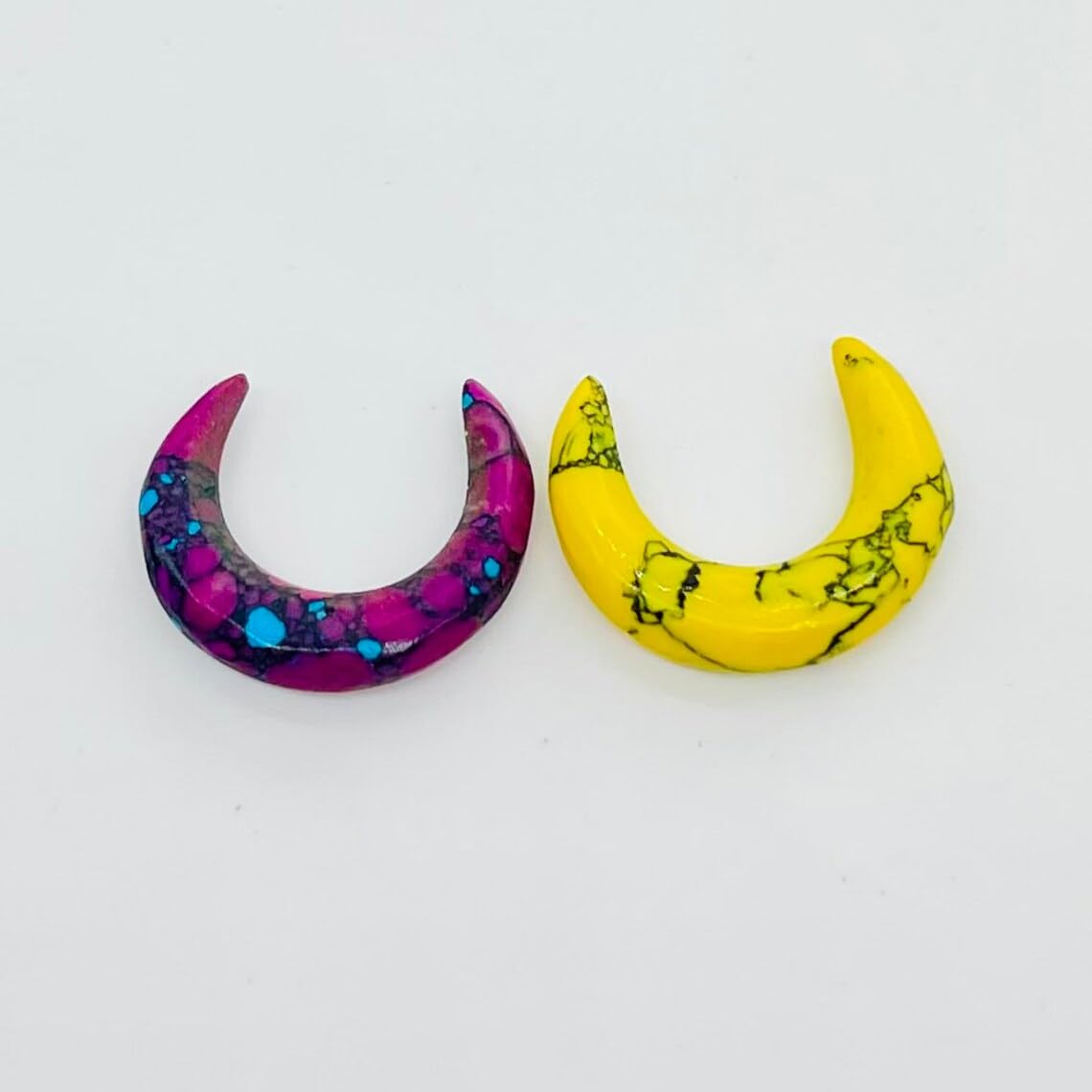 Turquoise Crystal Septum Pincher Nose Ring, 12g to 1/2", Purple & Yellow, 2 Pcs