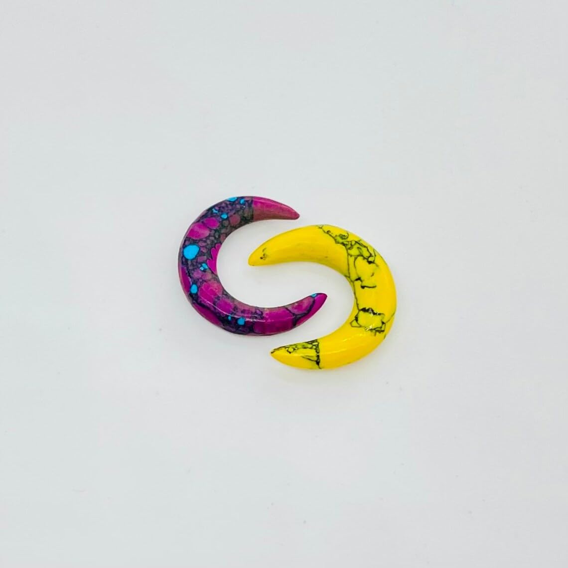 Turquoise Crystal Septum Pincher Nose Ring, 12g to 1/2", Purple & Yellow, 2 Pcs