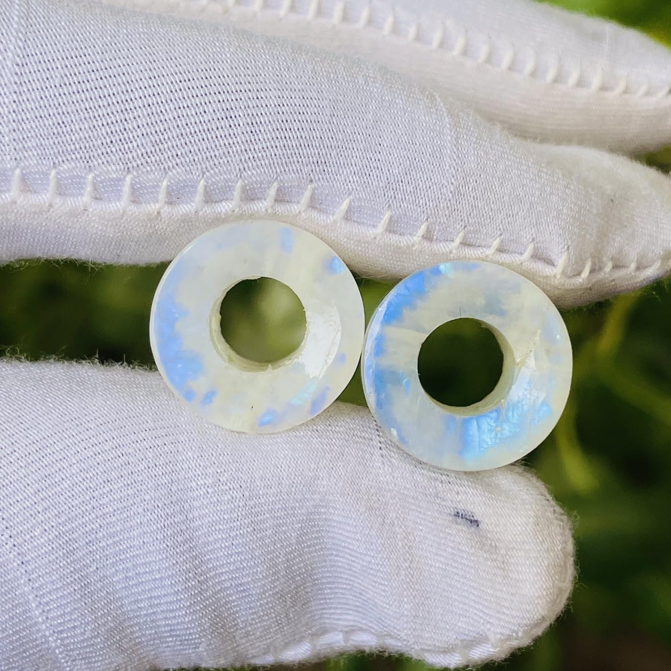 Natural Rainbow White Moonstone Handmade Double Flared Ear Gauges Plug Tunnel, 6g (4mm) to 13/16 inch (20mm), Customized Size Wholesale Available