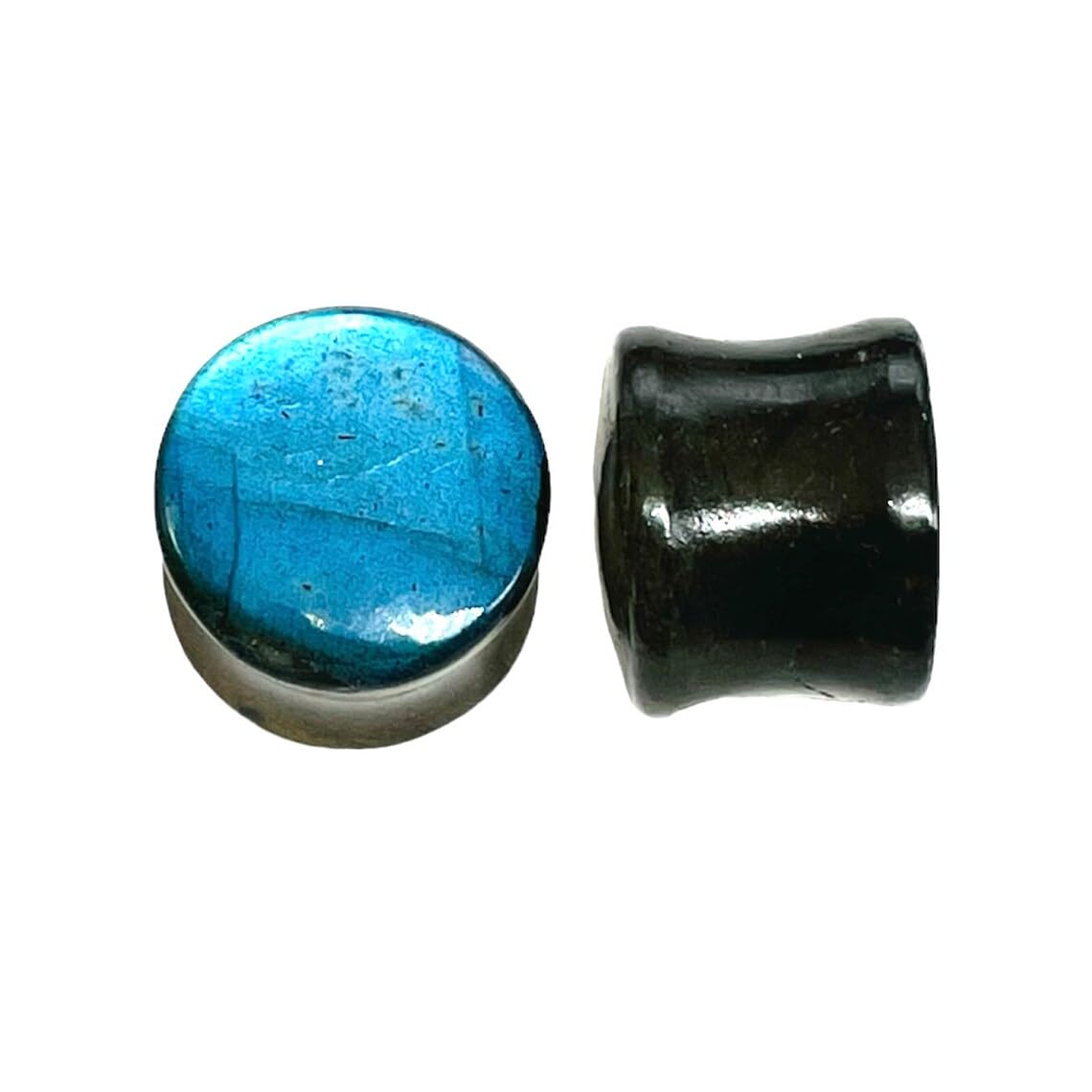 Naga Body Piercing Jewelry, Genuine Rare Blue Flash Labradorite Gemstone Handmade Naga Ear Piercing Gauges Plugs (Pair), Size 8g (3mm) to 1" (25mm)