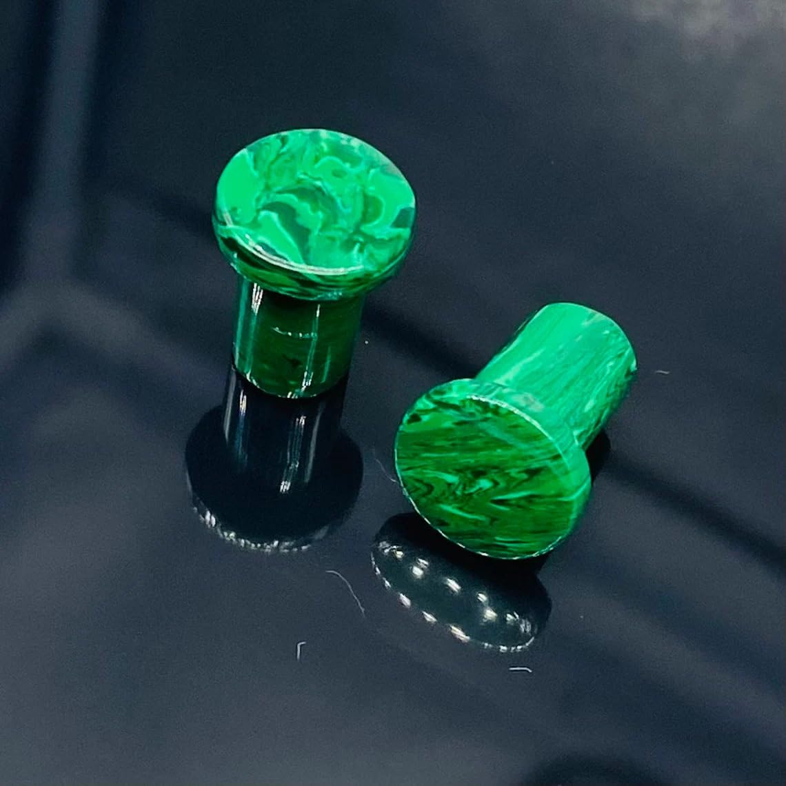 Green Malachite Crystal Handmade Naga Body Piercing Jewelry Ear Gauges Plugs, 8g (3mm) to 1 inch (25mm), Customizable Sizes