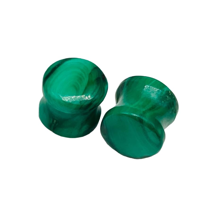 Natural Green Malachite Crystal Handmade Double Flared Round Naga Body Piercing Jewelry Ear Gauges, 8g (3mm) to 30mm, Customized Size, Wholesale Available