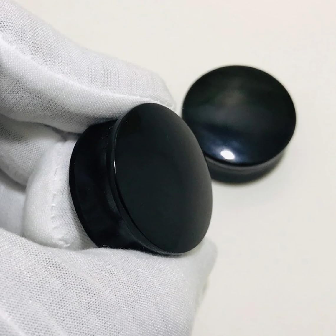 Natural Black Obsidian Crystal Handmade Naga Body Piercing Jewelry Double Flared Round Shaped Ear Gauges Plugs Size 8g (3mm) to 2-1/8” (54mm)