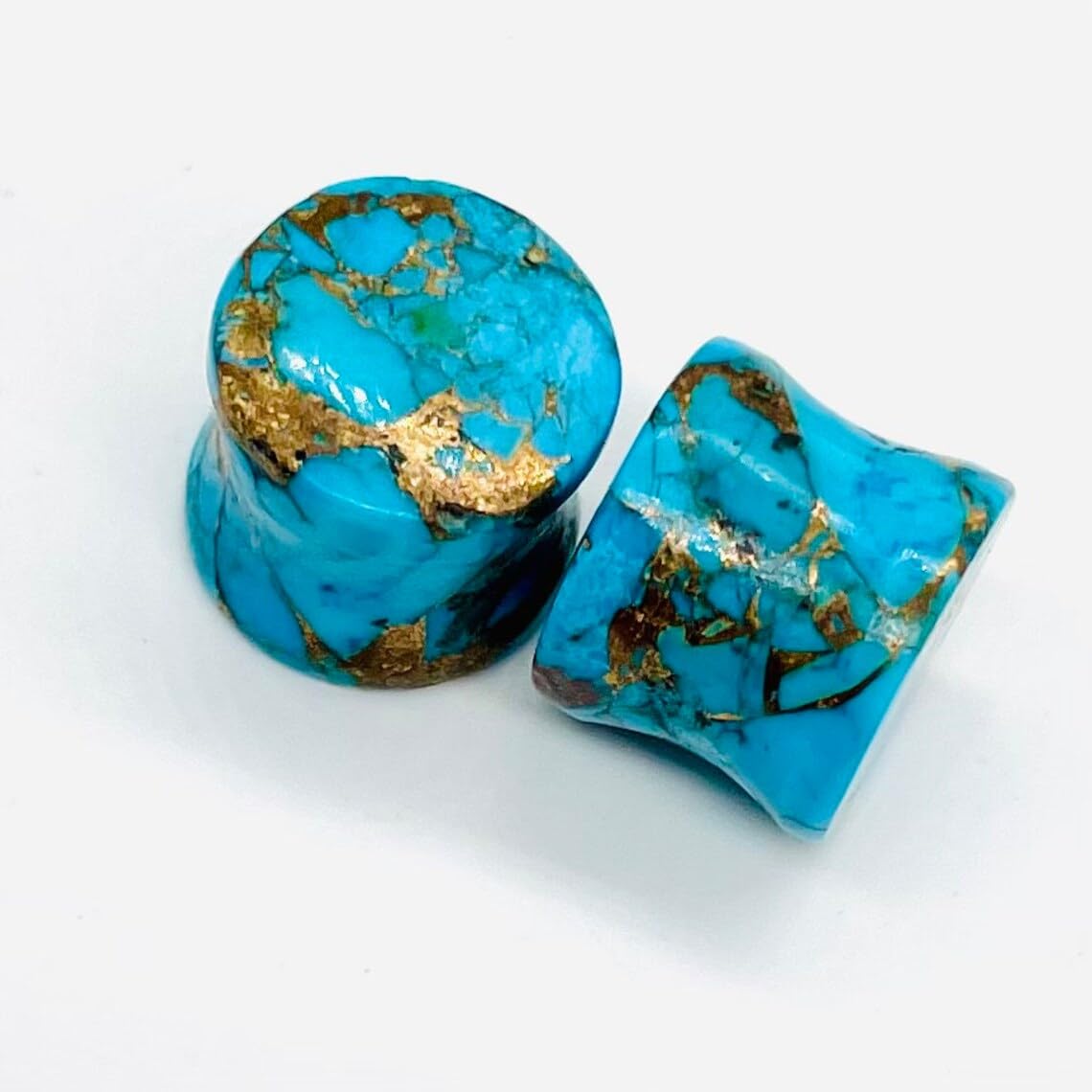 Naga Plug Body Piercing Jewelry American Blue Copper Turquoise Stone Double Flared Round Shaped Ear Plugs Gauge 8g (3mm) to 1" (25mm) Custom Size & Wholesale Available